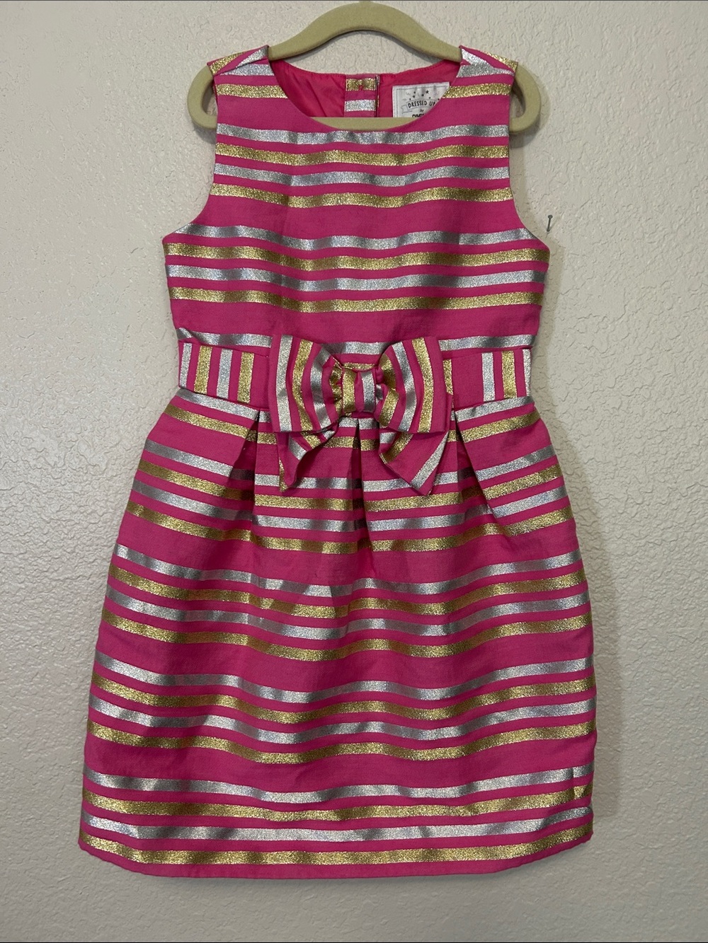 Dressed Up by Gymboree Pink Striped Metallic Bow-Front Party Dress